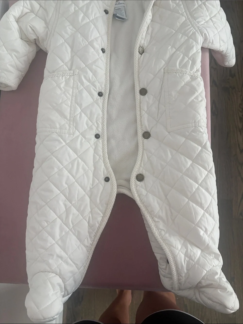 Ralph Lauren White Quilted Hooded Baby One-Piece Footie